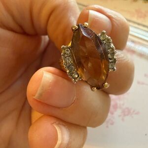 18k GE Gold and Brown Gemstone Ring with Sparkling Accents